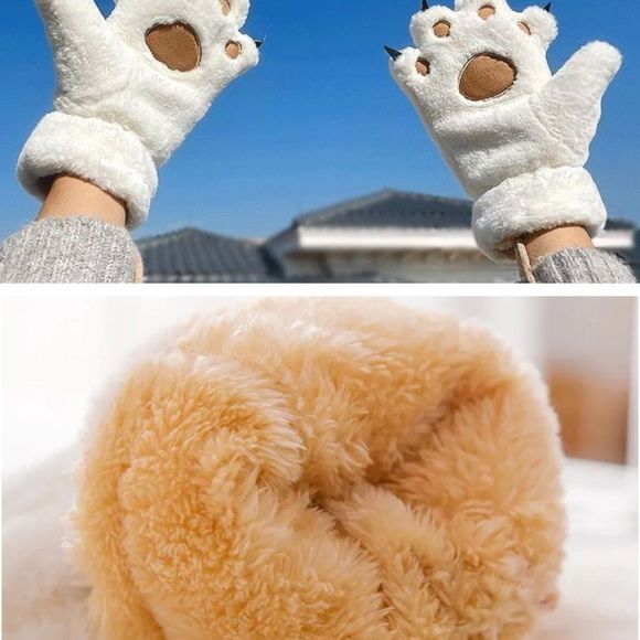 Fuzzy Bear Paws Gloves | Unisex Cat Paw Plush Fleece Mittens Cosplay #789 - Picture 5 of 5